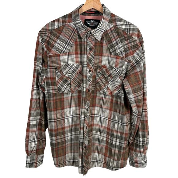 Harley Davidson Mens Size L Button Up Plaid Pocket Motorcycle Long Sleeves Shirt - Picture 1 of 9